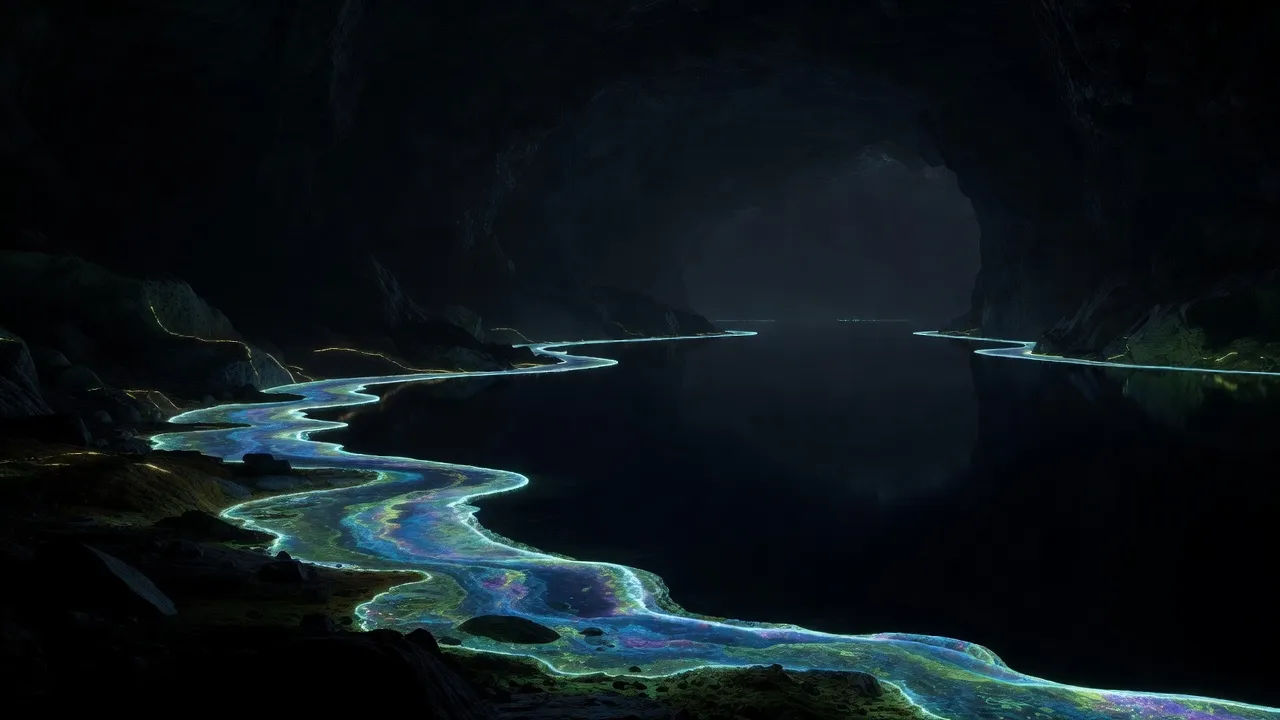 Bioluminescent shore at dusk