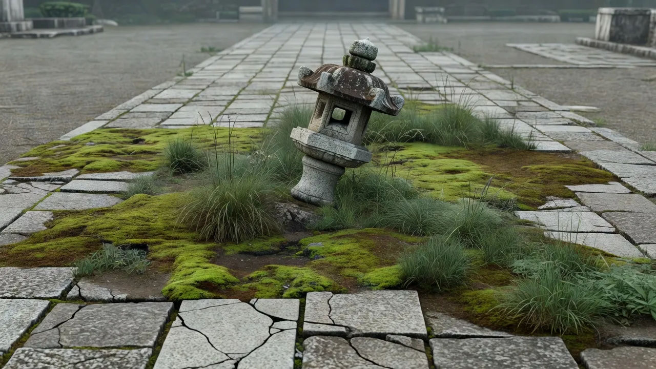 Overgrown stone courtyard