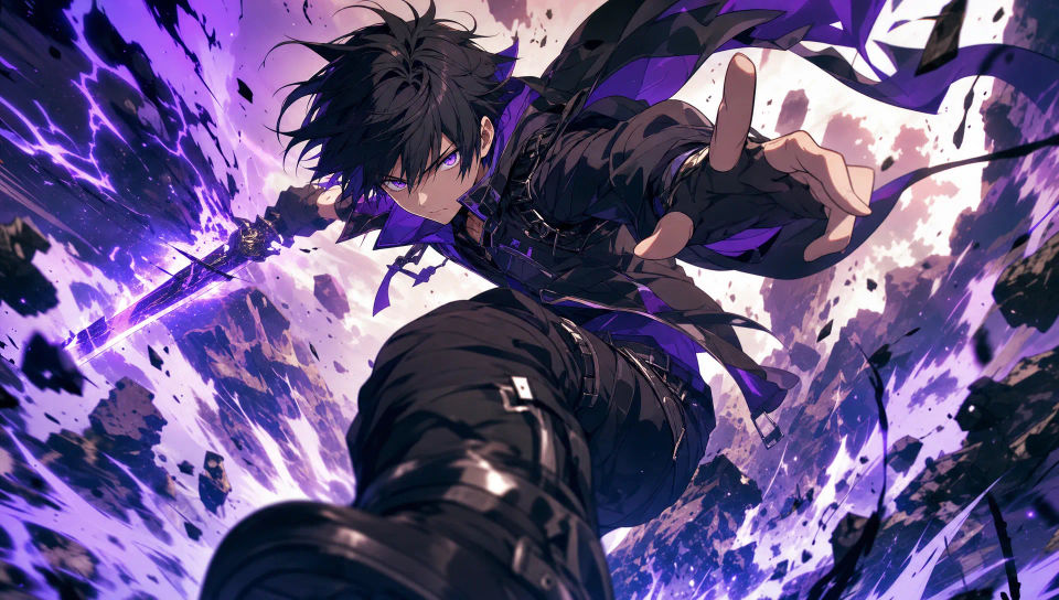Dynamic action pose mid-battle