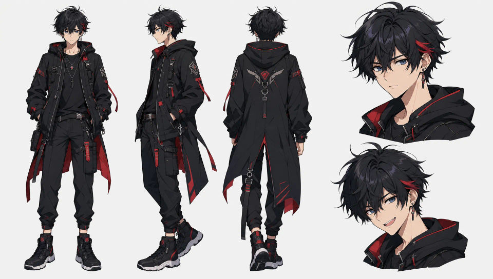 Character reference sheet with multiple poses