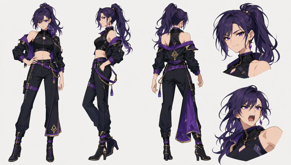 Character reference sheet with multiple poses