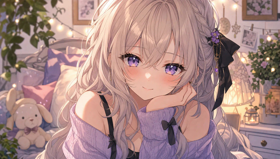 Cozy bedroom portrait in soft light