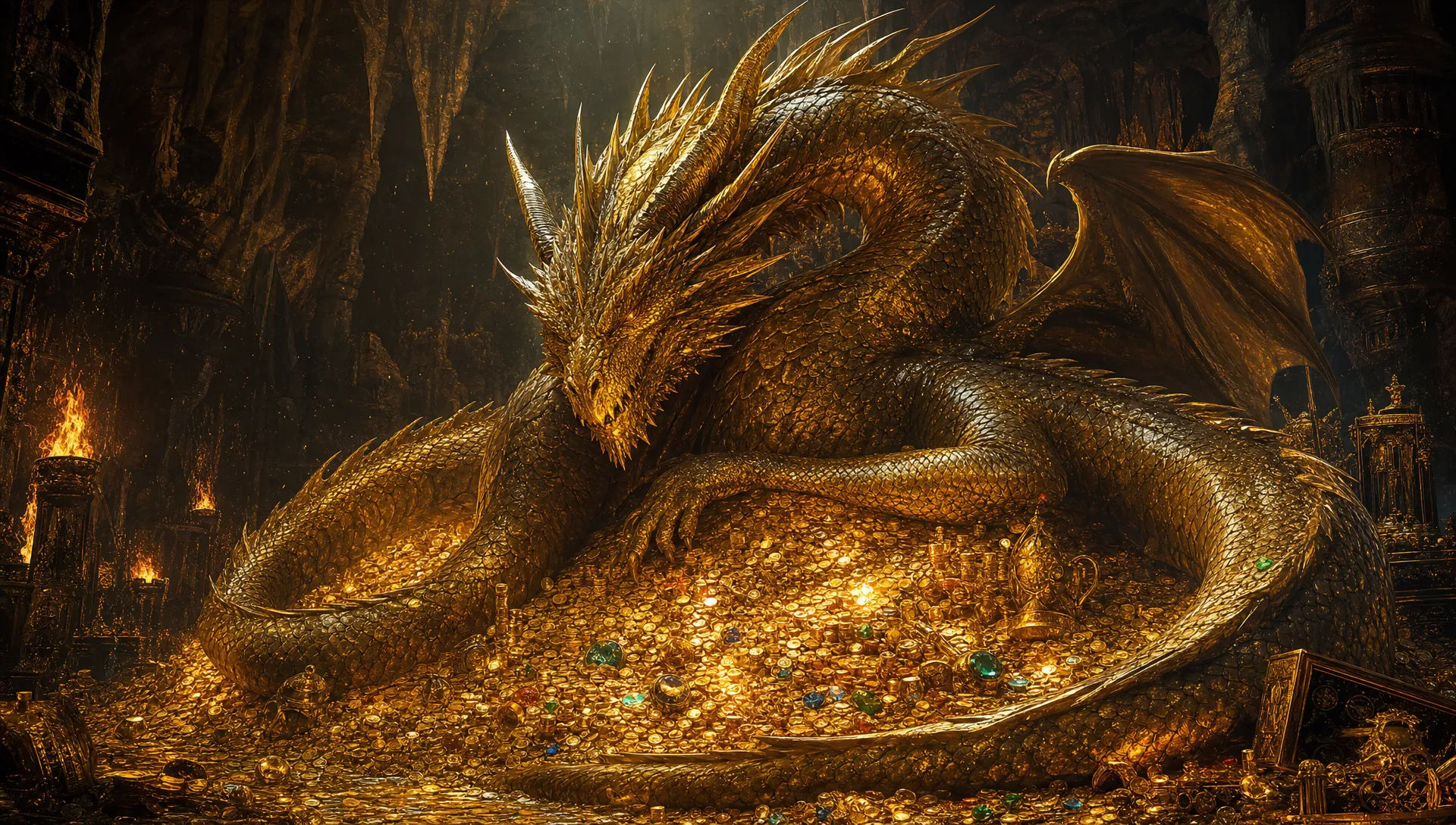 Dragon lové sur un trésor