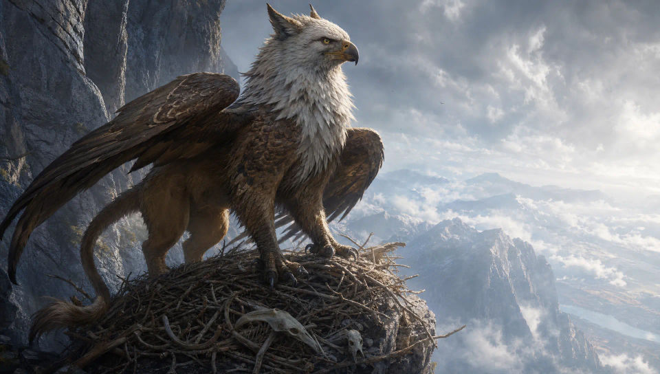 Griffin guarding a cliffside aerie