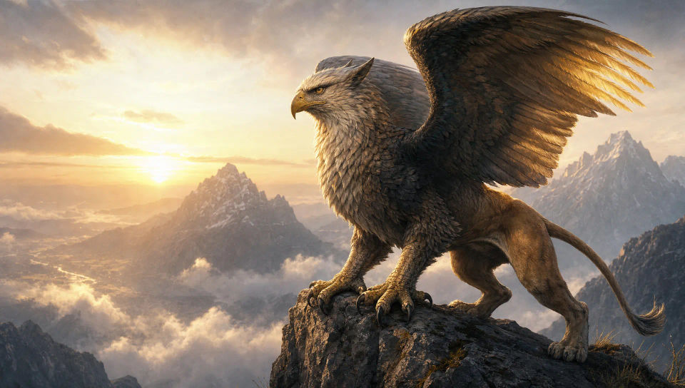 Griffin perched on a mountain crag