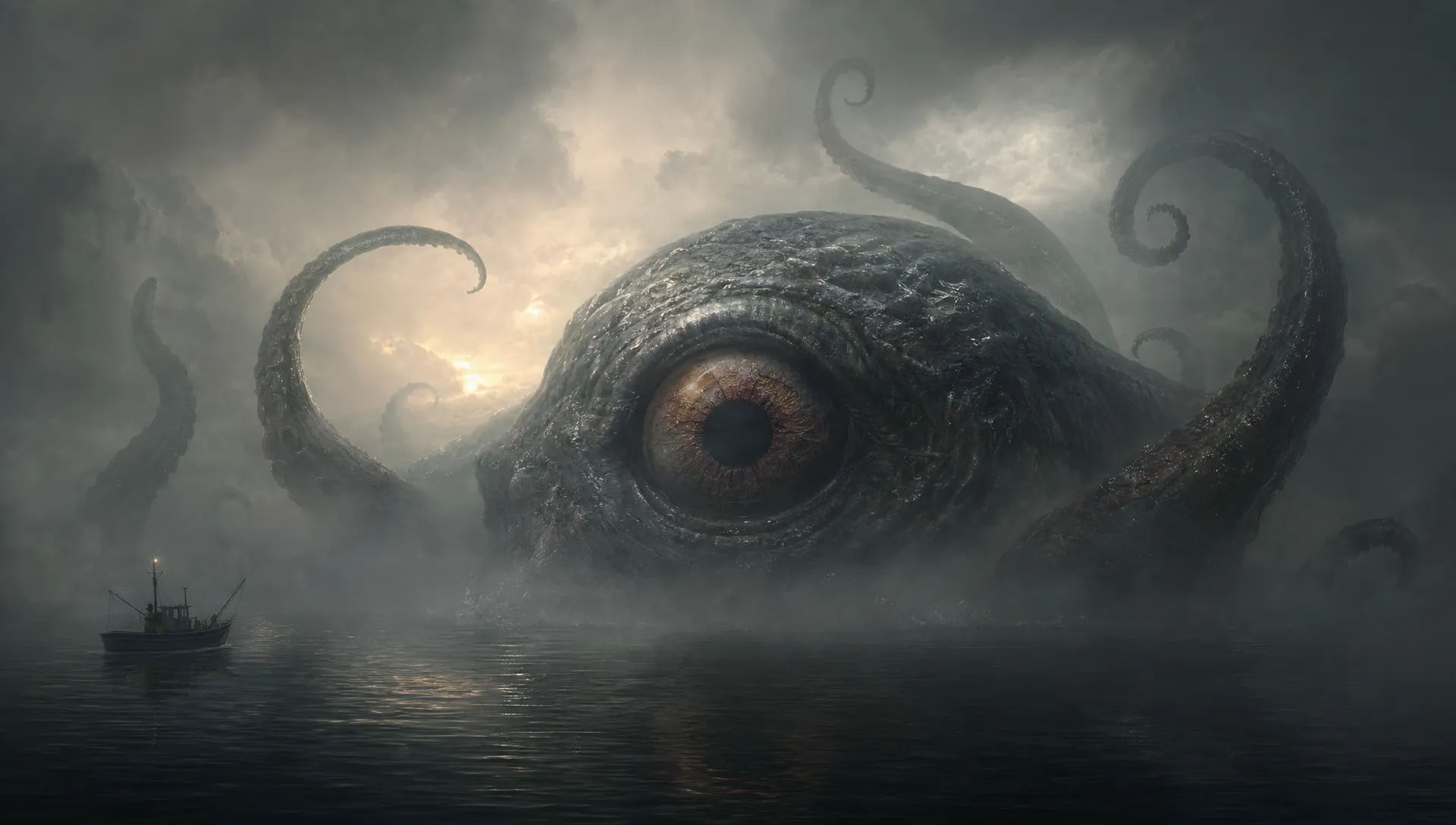 Kraken eye breaching the fog