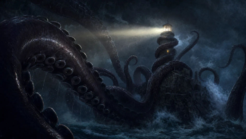 Kraken tentacles around a lighthouse