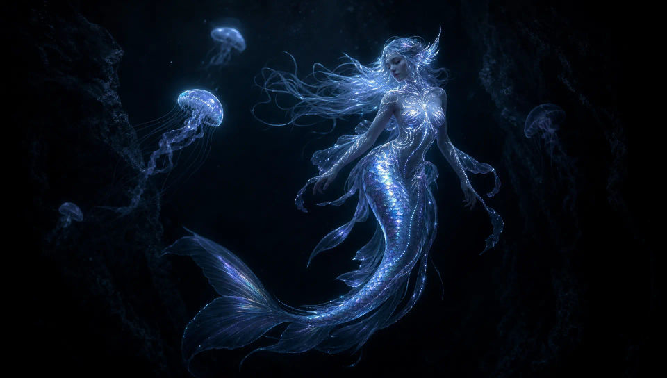 Mermaid resting on a storm-washed rock
