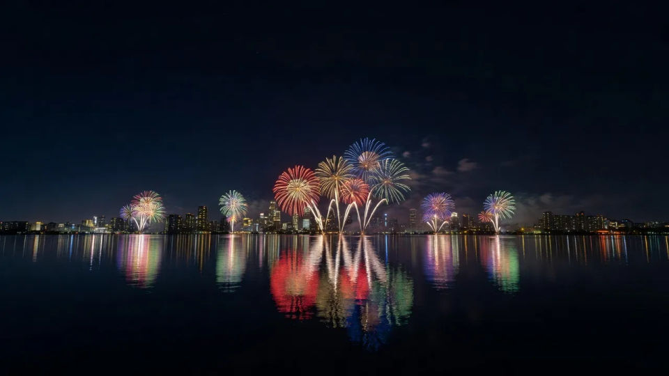 Fireworks skyline panorama