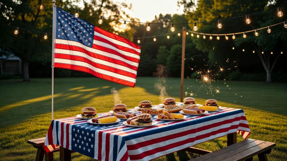 Weite Aufnahme eines Garten-Grillfests