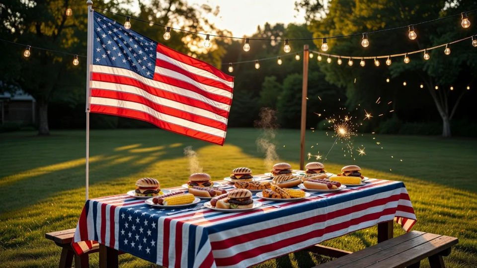 Backyard cookout wide shot