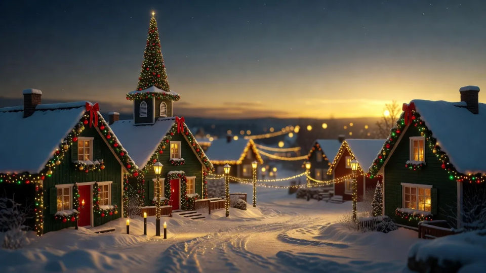 Snowy village panorama