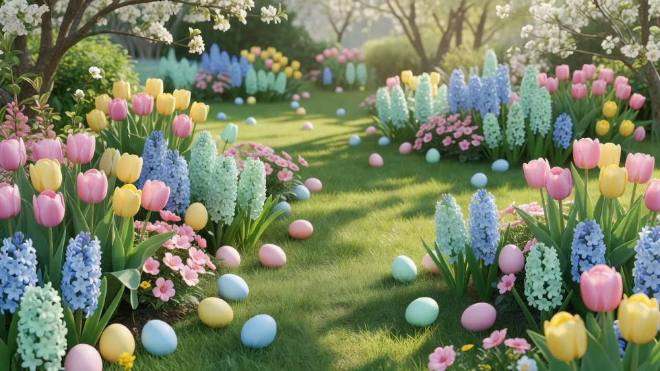 Egg-hunt garden wide shot
