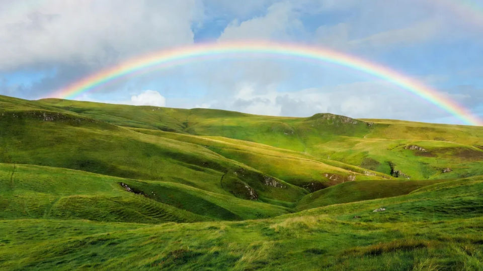 Rolling green hills panorama