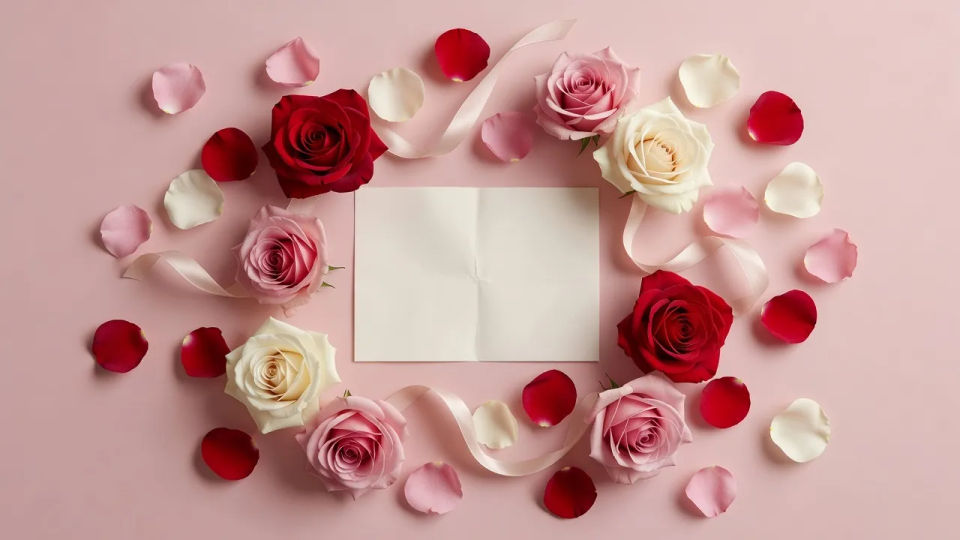 Romantic flat-lay banner