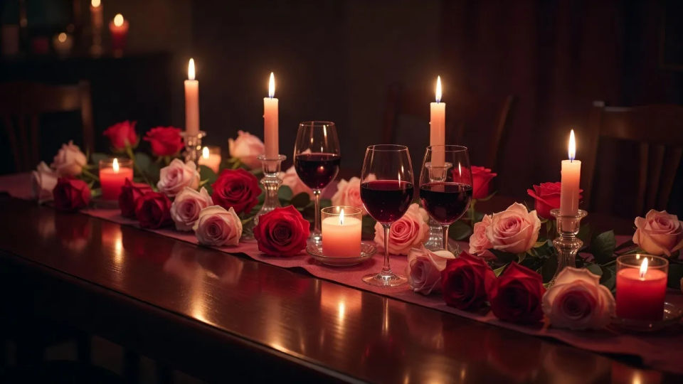 Candlelit dinner wide shot