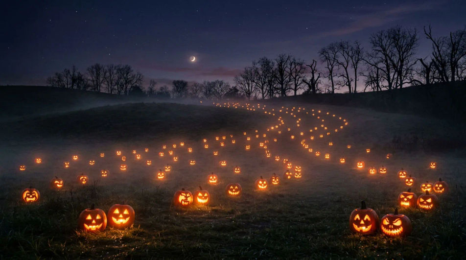 Hillside of glowing faces