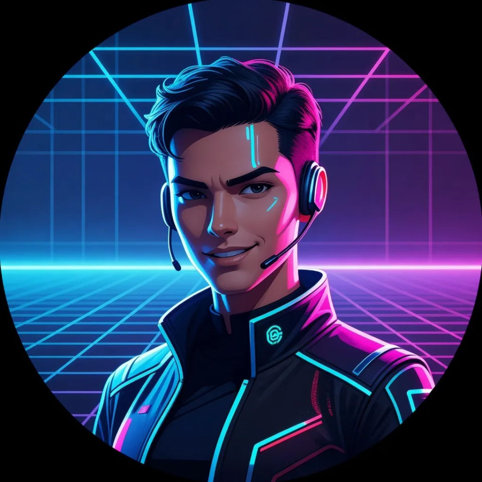 Neon-grid backdrop crop