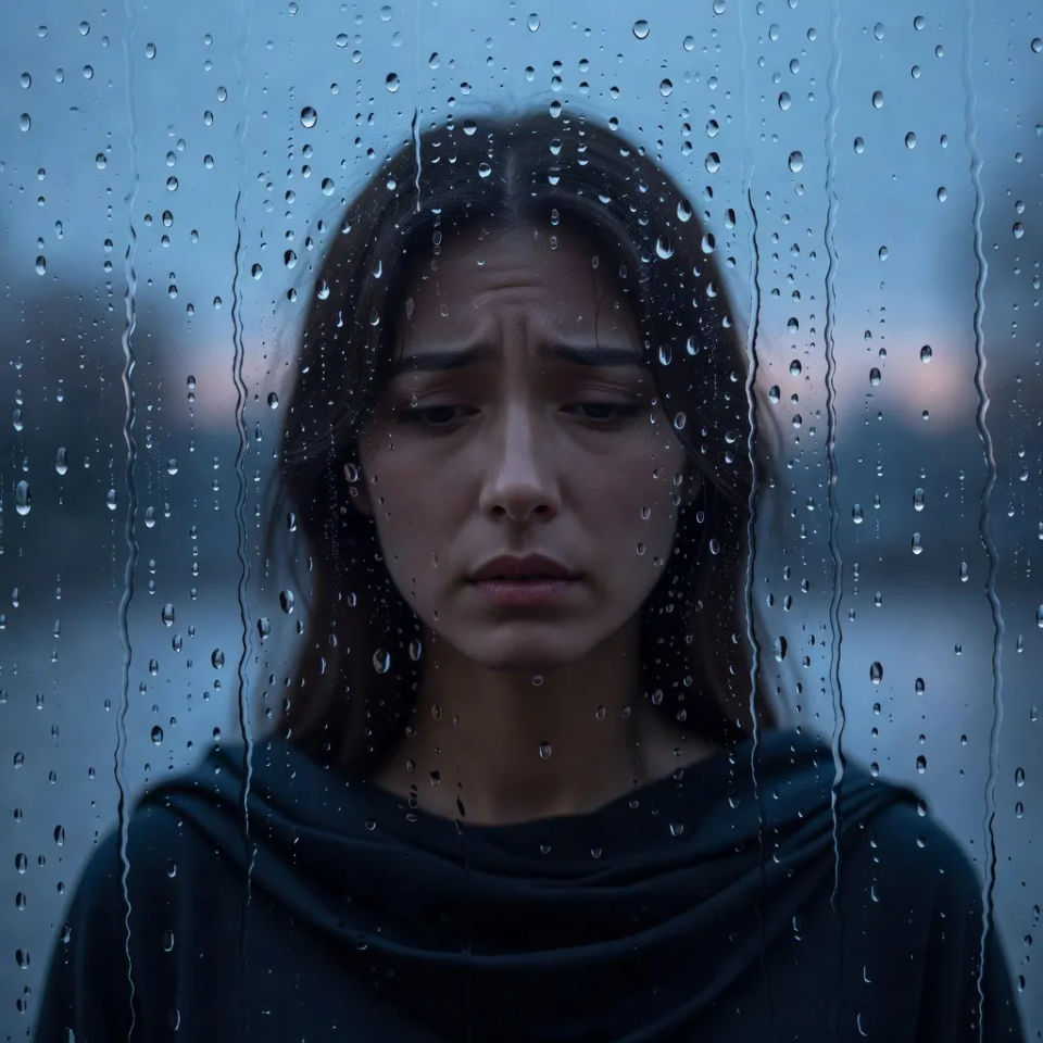 Rain-streaked backdrop crop