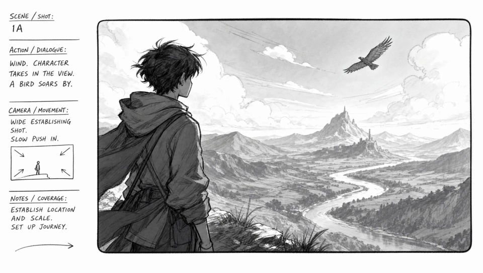 Single panel with camera and action notes