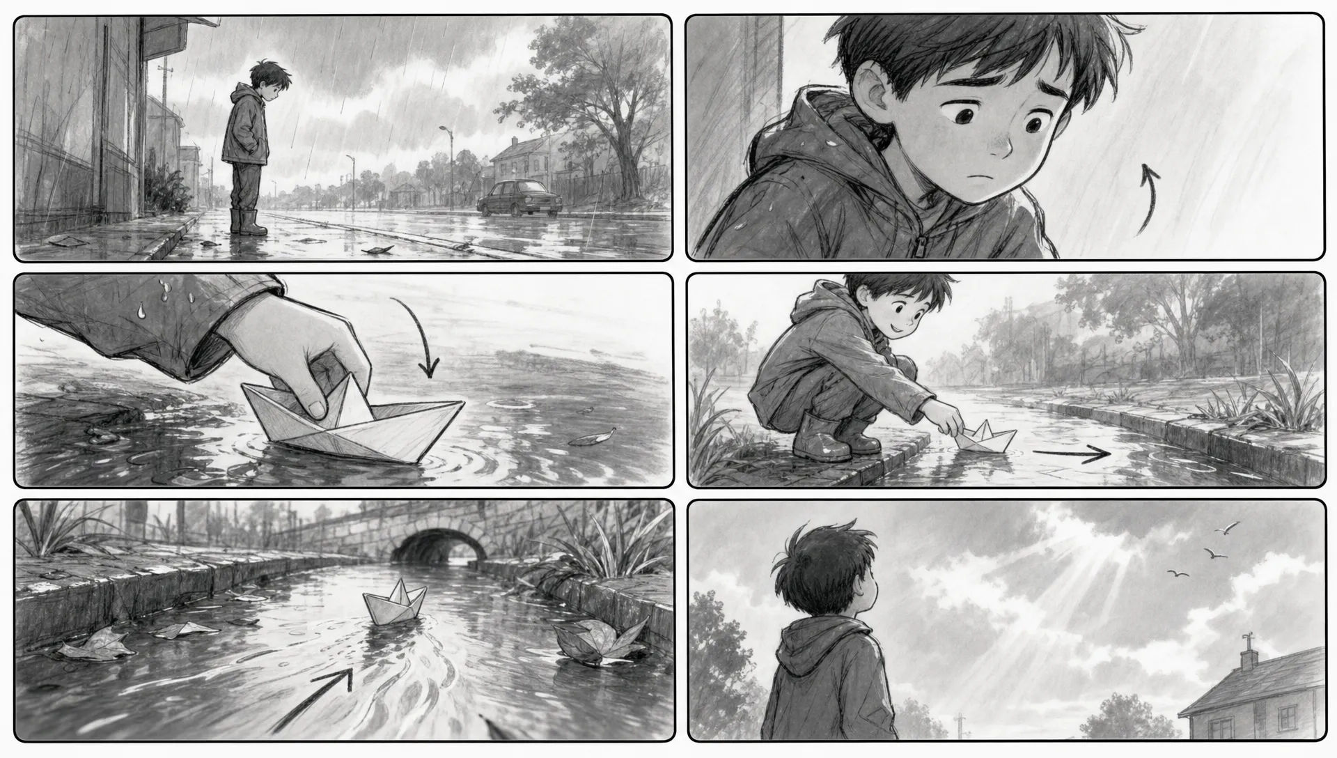 Six-panel storyboard page