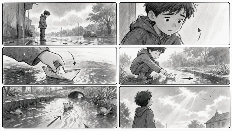 Six-panel storyboard page