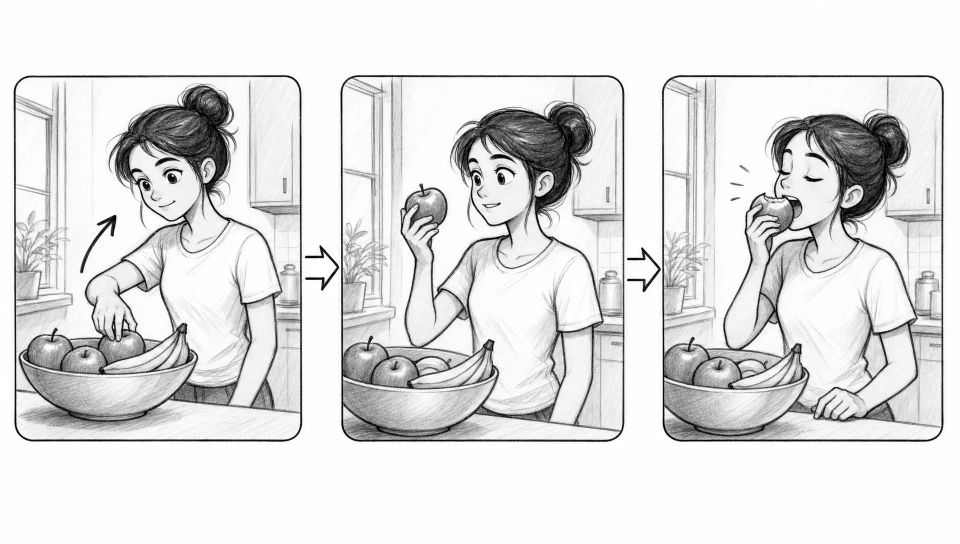 Three-panel sequence strip