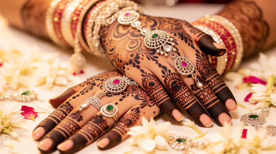 Hands with bridal jewelry