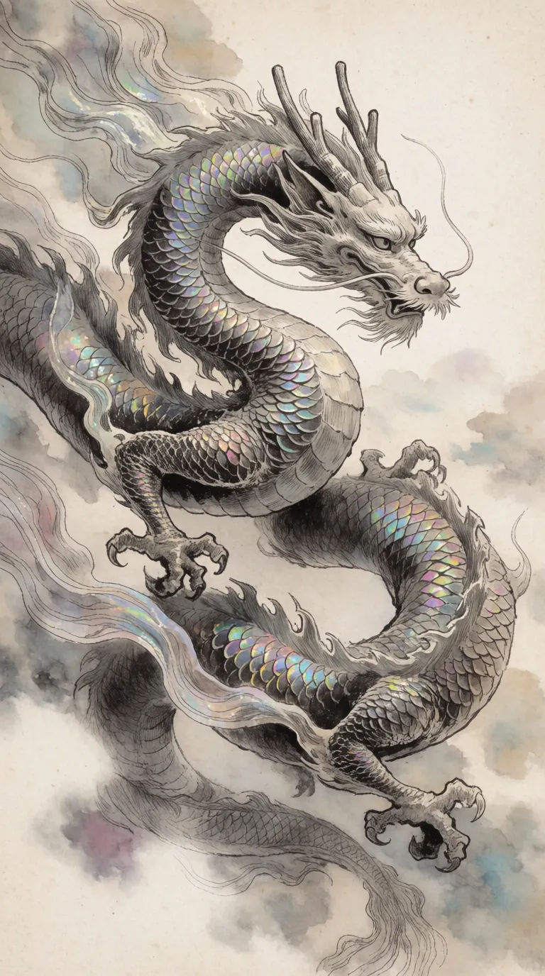 絵画 Sky Dragons 絵画 Sky Dragons Dragon Soaring the Sky, Woodblock Style Print on