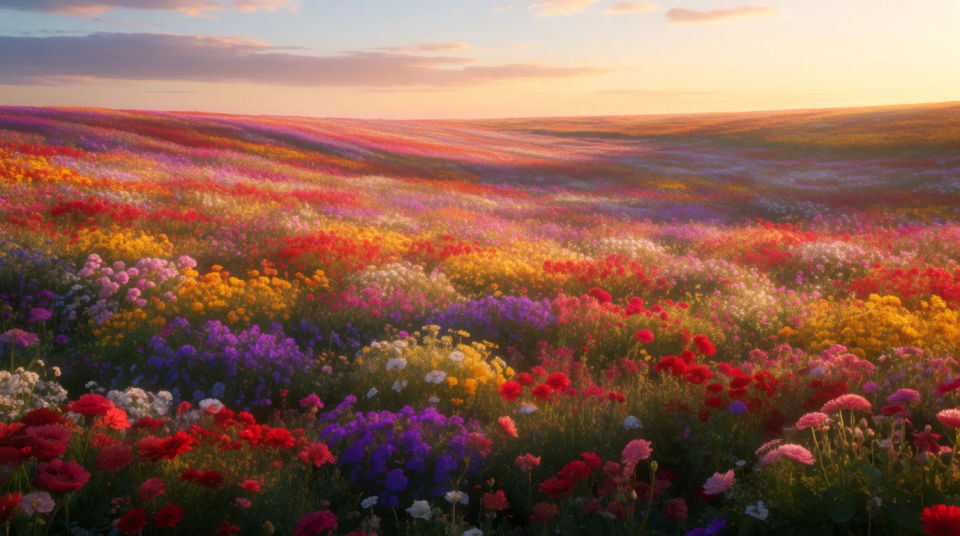 Paisaje de campo de flores completo