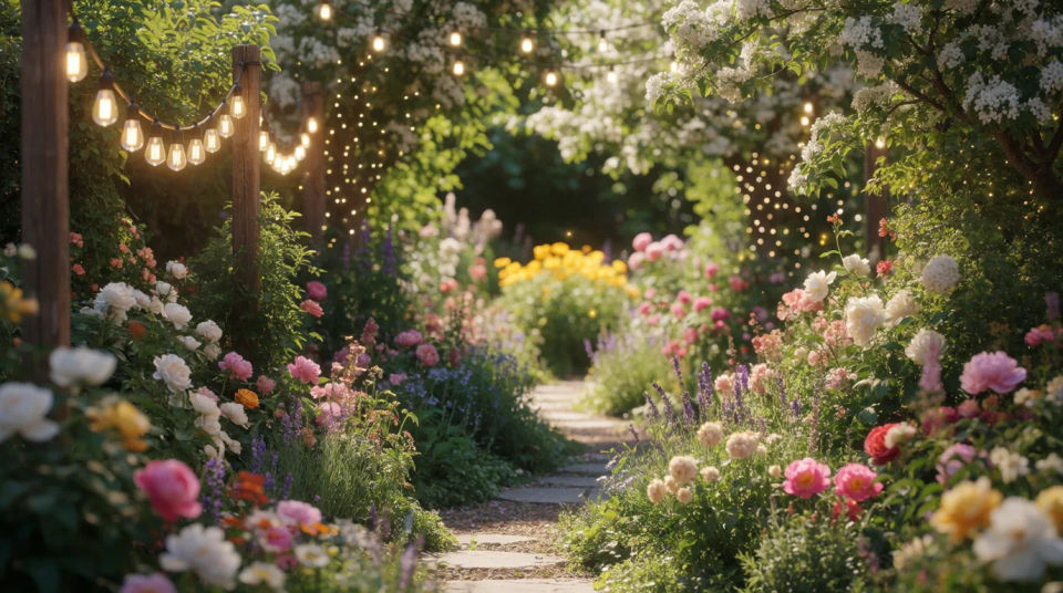 Sendero de jardín floral