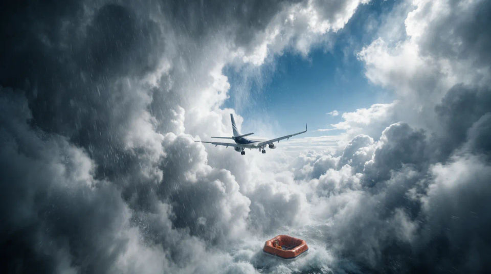 Landeanflug durch Gewitterwolken