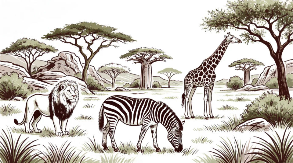 Savanna animal gathering