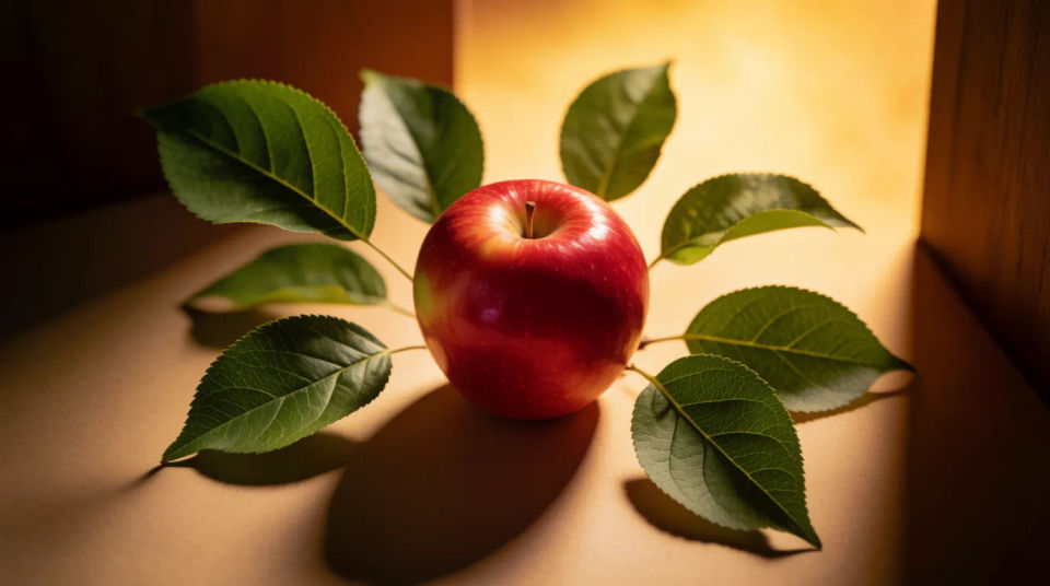 Apple with leaves arrangement