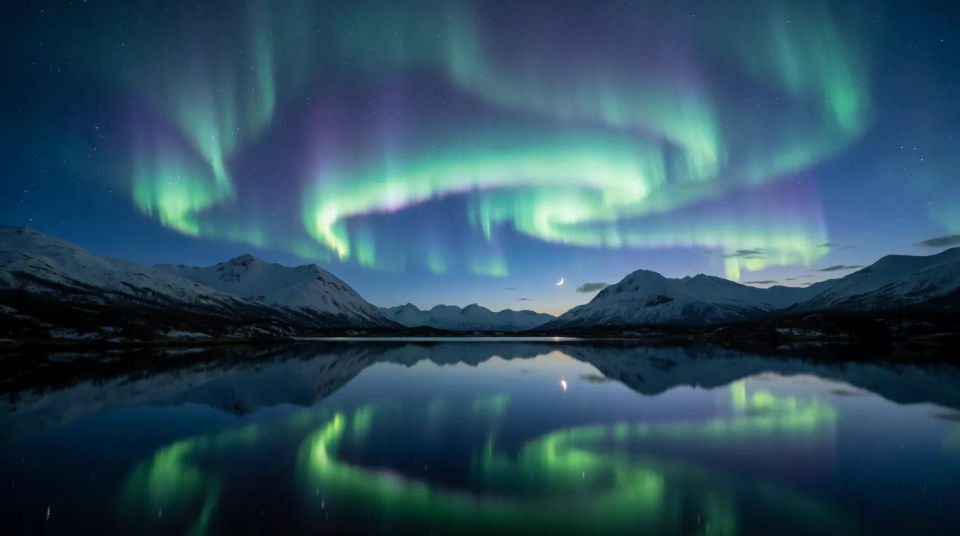 Gespiegelte Aurora-Landschaft