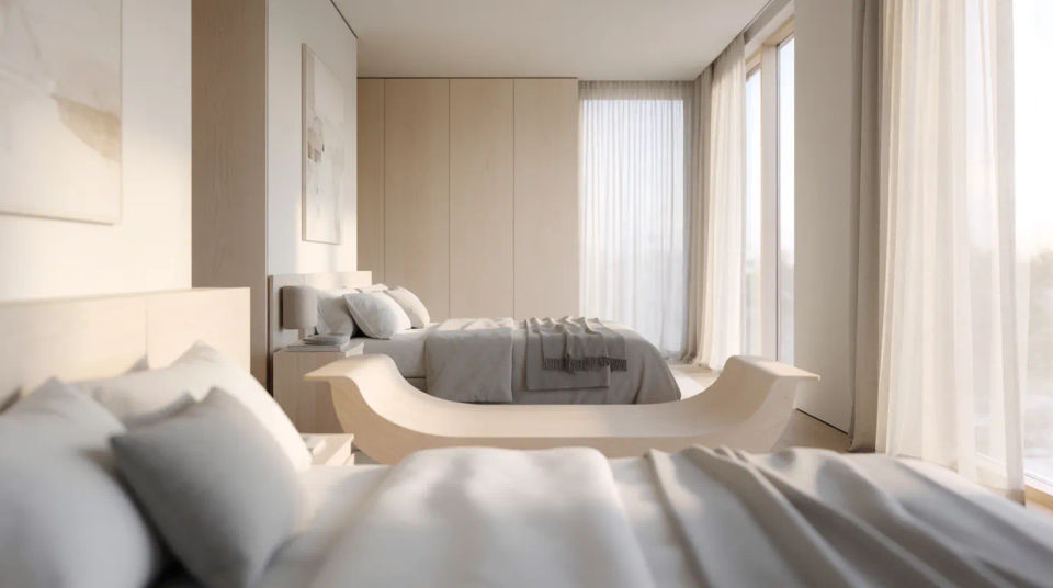 Lichtdurchflutetes skandinavisches Schlafzimmer