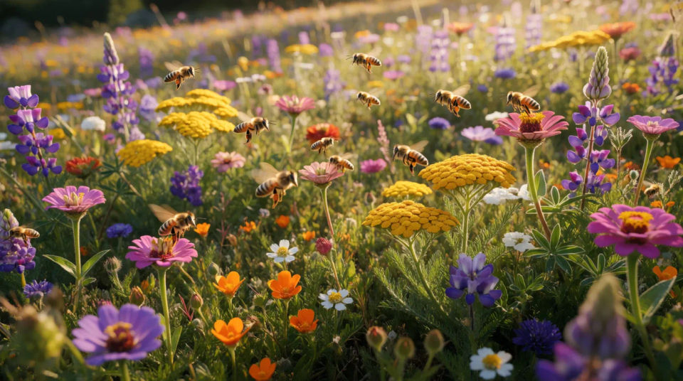 Geschäftige Wildblumenwiese