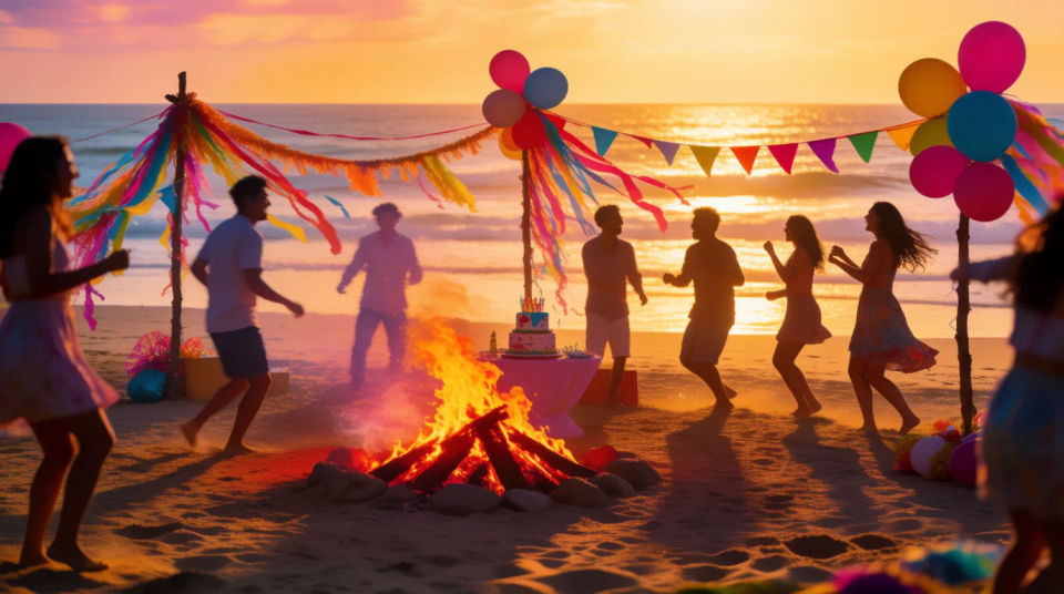 Strandparty bei Sonnenuntergang