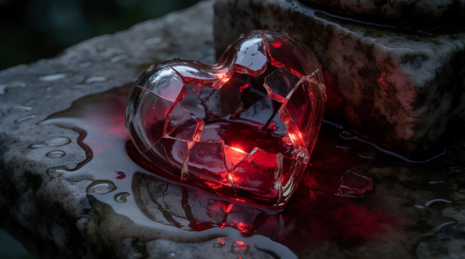 Shattered heart on stone