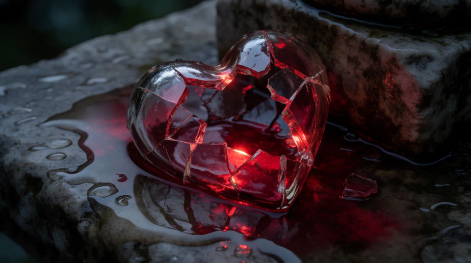 Shattered heart on stone