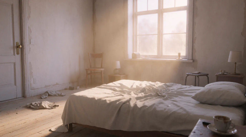 Empty bedroom at dawn