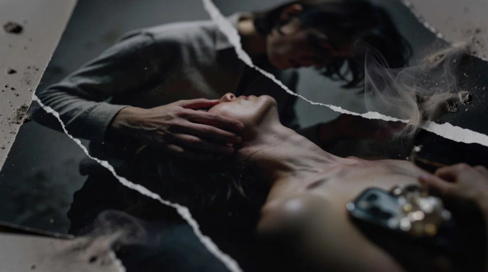Torn photograph and ashes