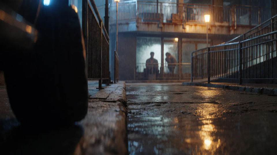 Rainy city street at night