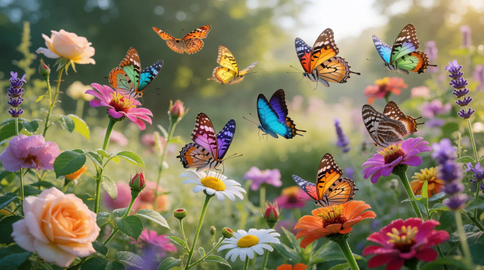 Butterflies on flowers