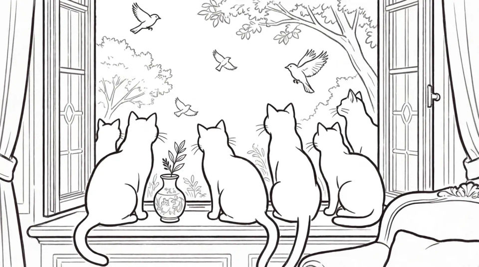 Cats on window sill