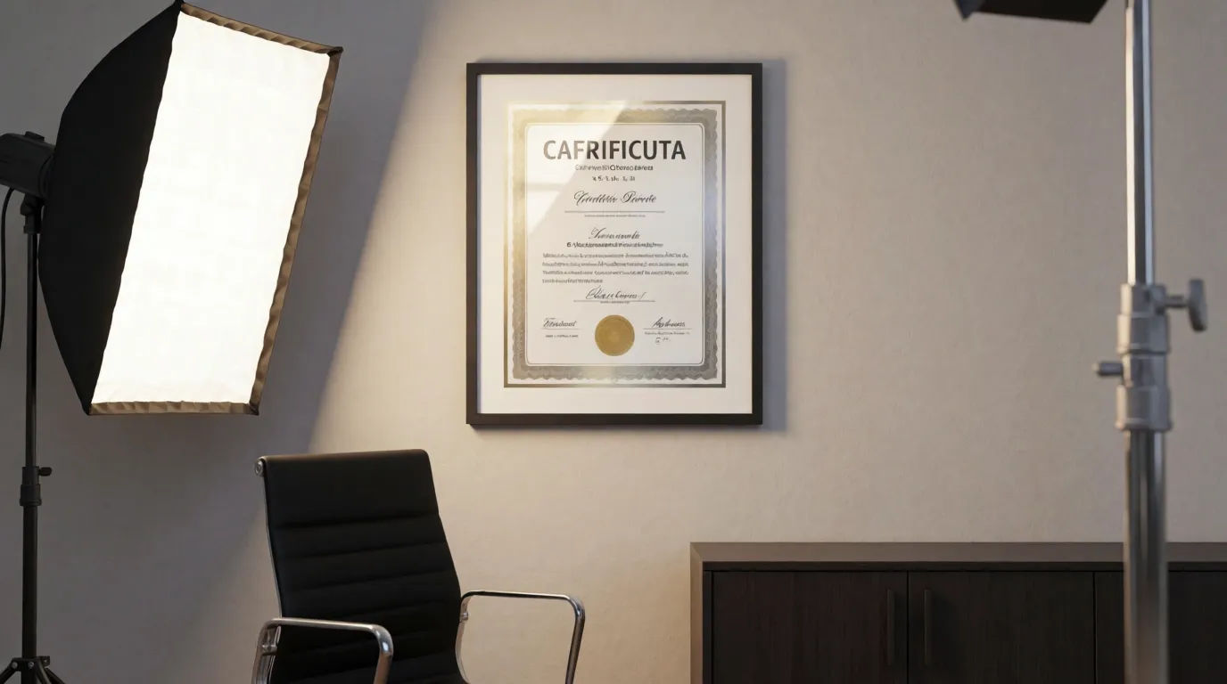 Framed certificate on wall