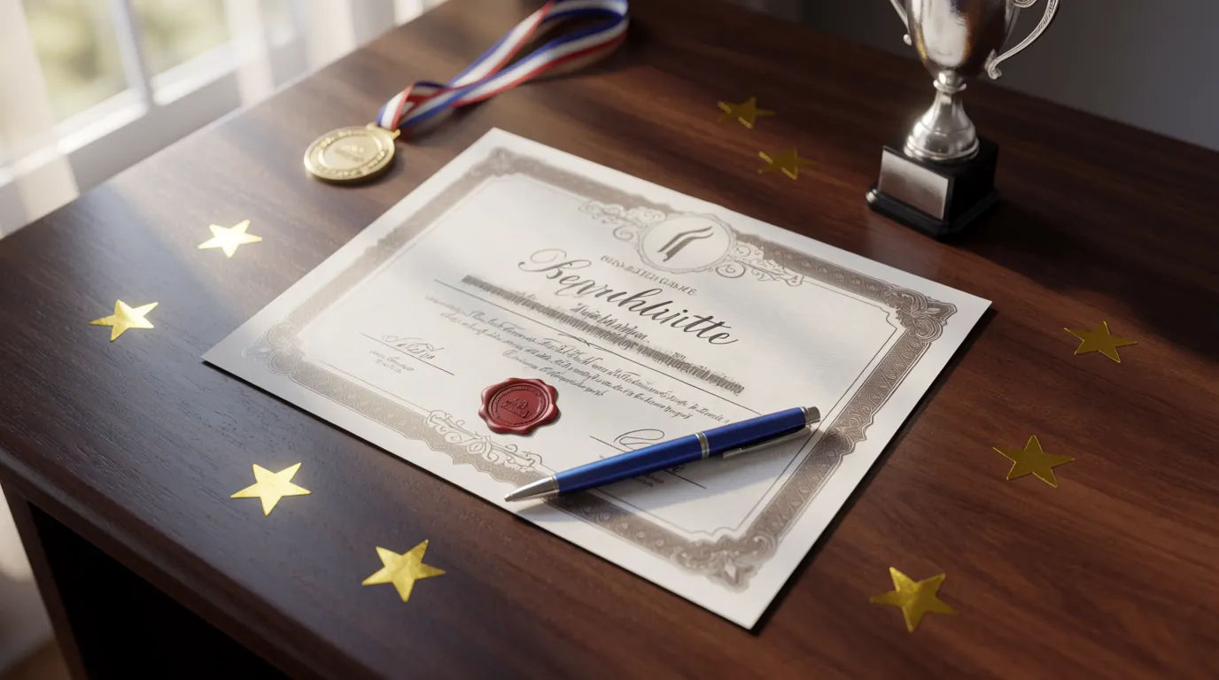 Certificate on desk presentation