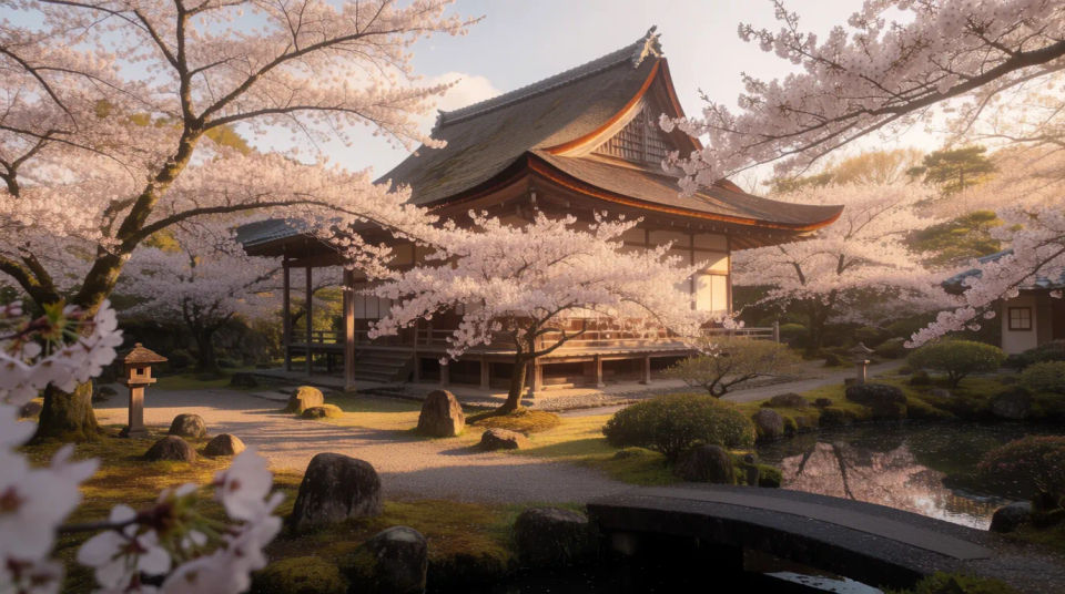 Tempel mit Blüten