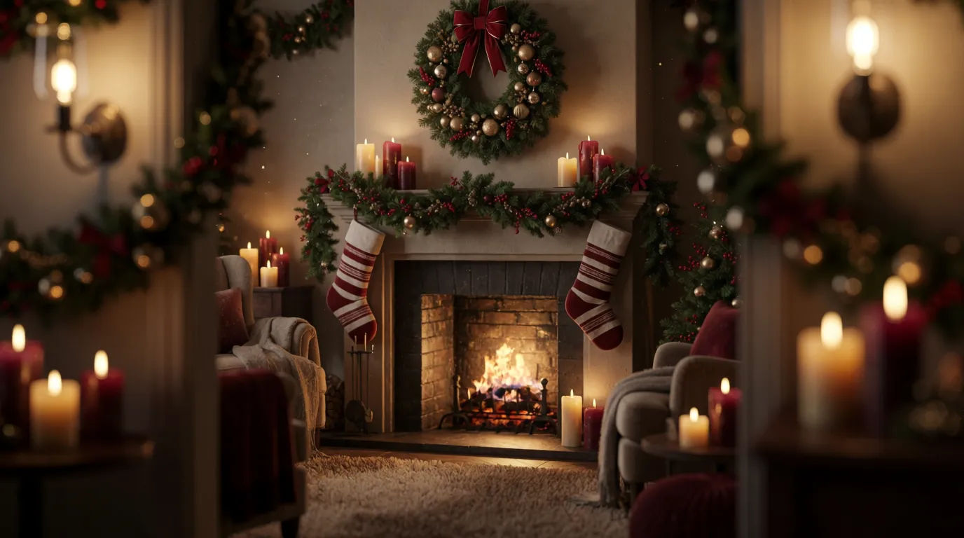 Festive fireplace setting