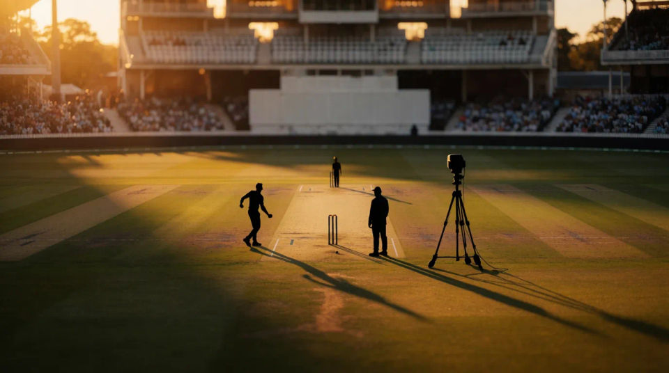 Cricketplatz zur goldenen Stunde